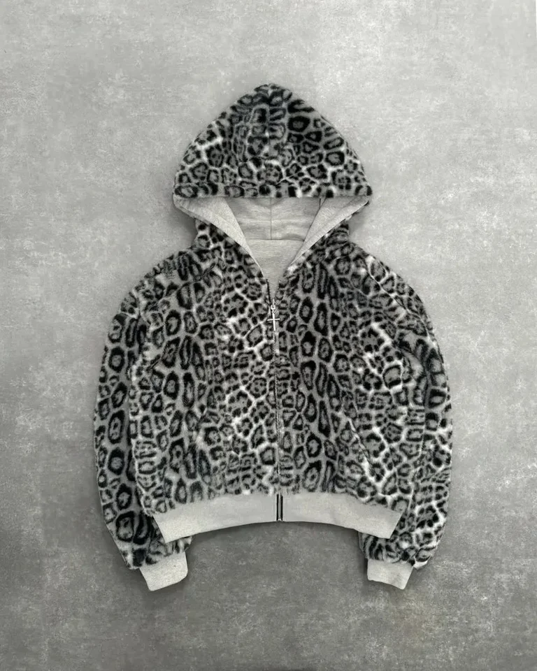 ジャケット・アウター FUGA Leopard Fur Velour Hoodie ACRO TOKYO][FUGA] Velour Hoodie with Fur Trim