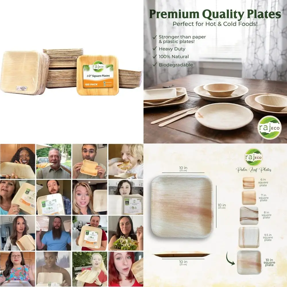 

Disposable Square Palm Leaf Plates - 10 Pack of 100, Eco-Friendly and Decorative for Weddings, Luncheons, Dinners, and Events