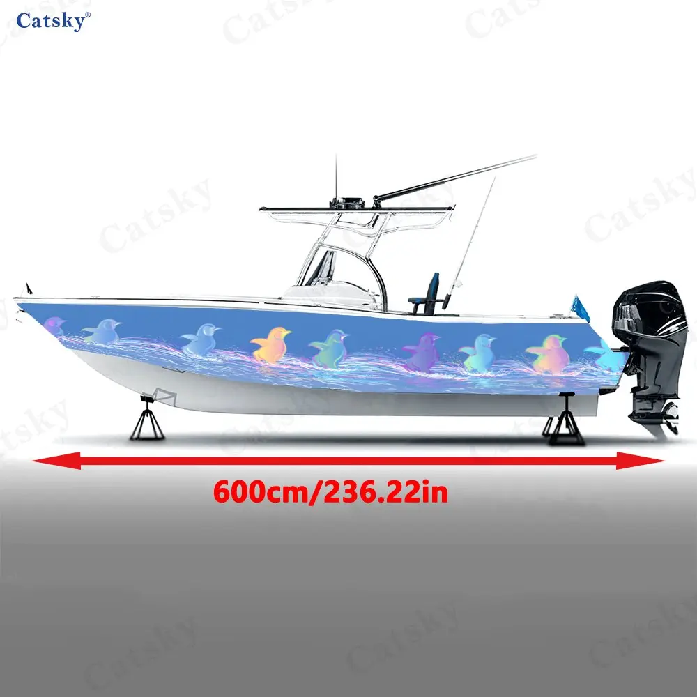 Fantasy Sea Emperor Penguin Boat Sticker, PVC Waterproof Durable Vinyl Wrap Decals for Fishing Boats, Durable and Stylish Design