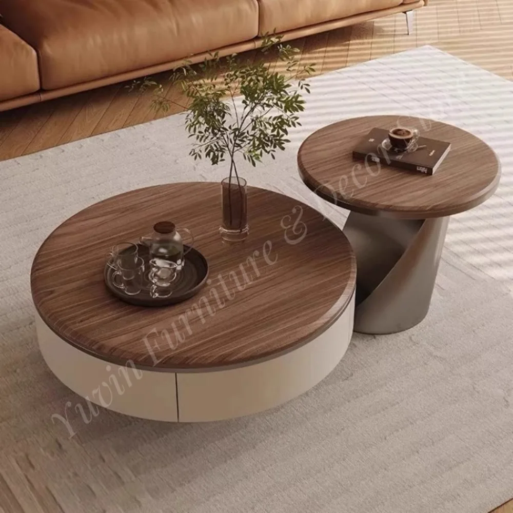 Designer Modern European Light Luxury Simple Living Room Solid Wood Coffee Table Combination