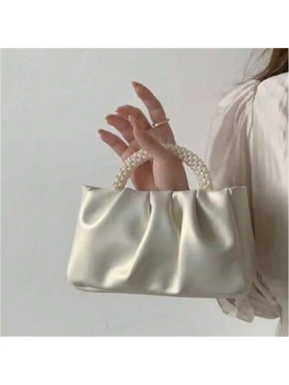 Fashion clutch bag Pearl Decoration Women\'s Bag Shoulder Small Square Bag Trend Pleated Handbag Casual Solid Color Crossbody Bag