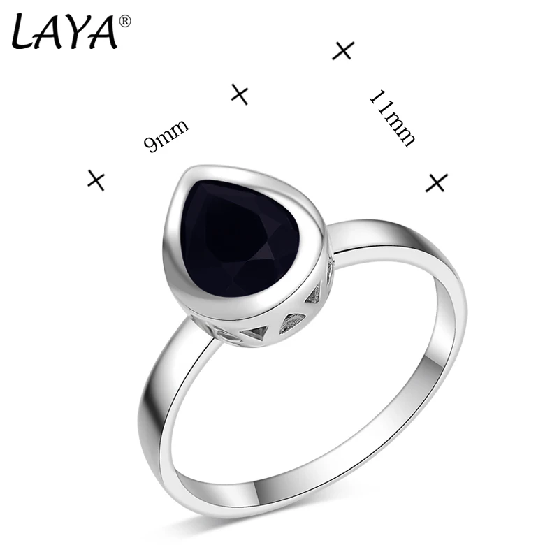 LAYA 925 Cincin Pengaturan Bezel Sederhana Kristal Warna-warni Bentuk Pir Sintetis Perak Murni untuk Wanita Perhiasan Modern Asli