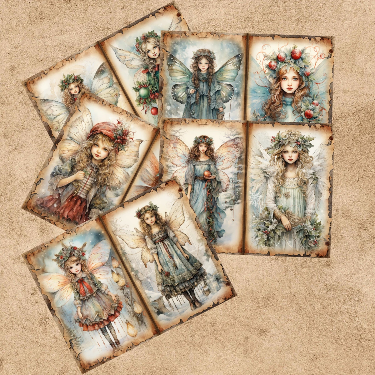 10 Sheets A5 Size Butterfly Fairy Angel Background Vintage Grunge Journal Planning Scrapbooking