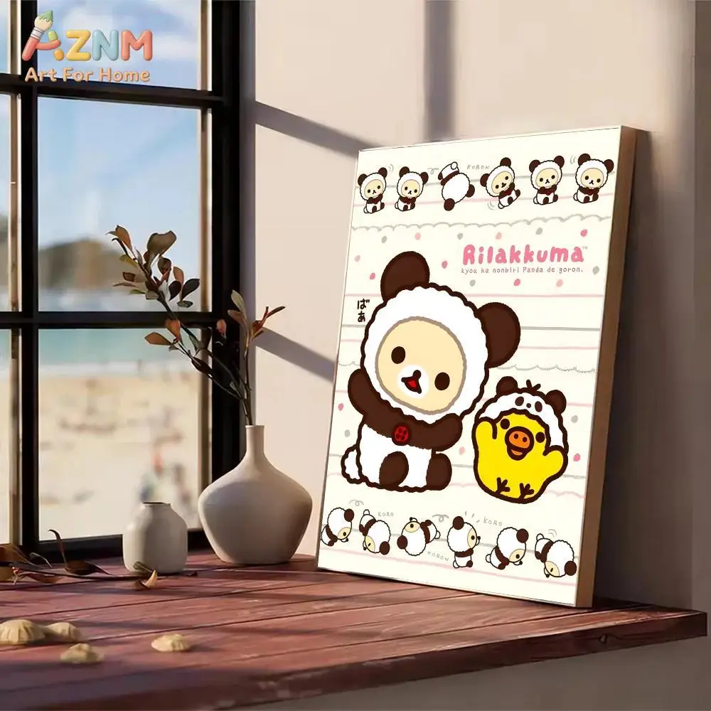 AZNM Rilakkuma Cute Bear Cartoon Canvas Wall Art Panda Korilakkuma Kiiroitori Print Poster Kawaii Room Decor Unframed - view 5