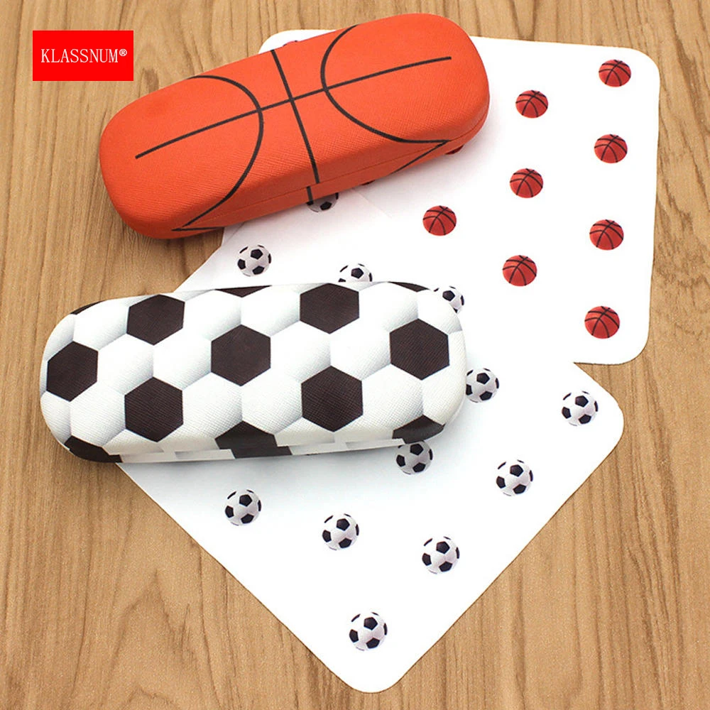 KLASSNUM Basketball Football Pattern Glasses Case Anti-pressure Myopia Glasses Box Kids Boys Sunglasses Storage Box With Cloth
