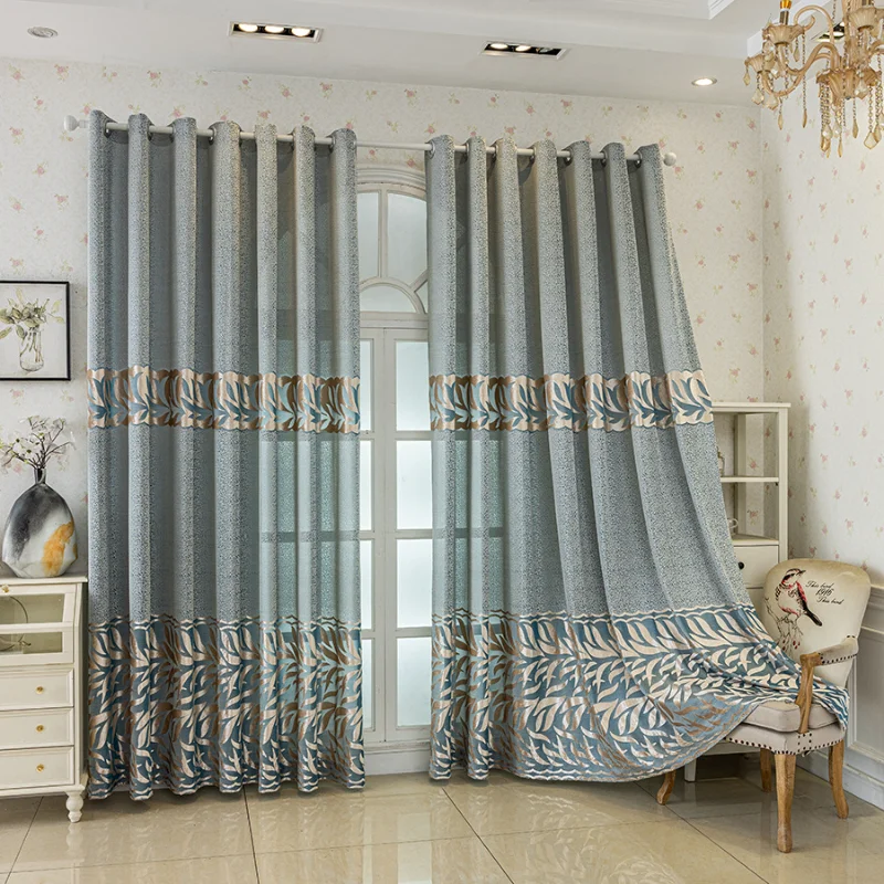High-end Jacquard Mesh Curtains - Blue, Modern and Simple, Suitable for Both Living Room and Bedroom.