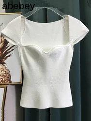 2025 new spring sqaure collar sleeveless knitting pullover slim short high waist top female tank WK69001l