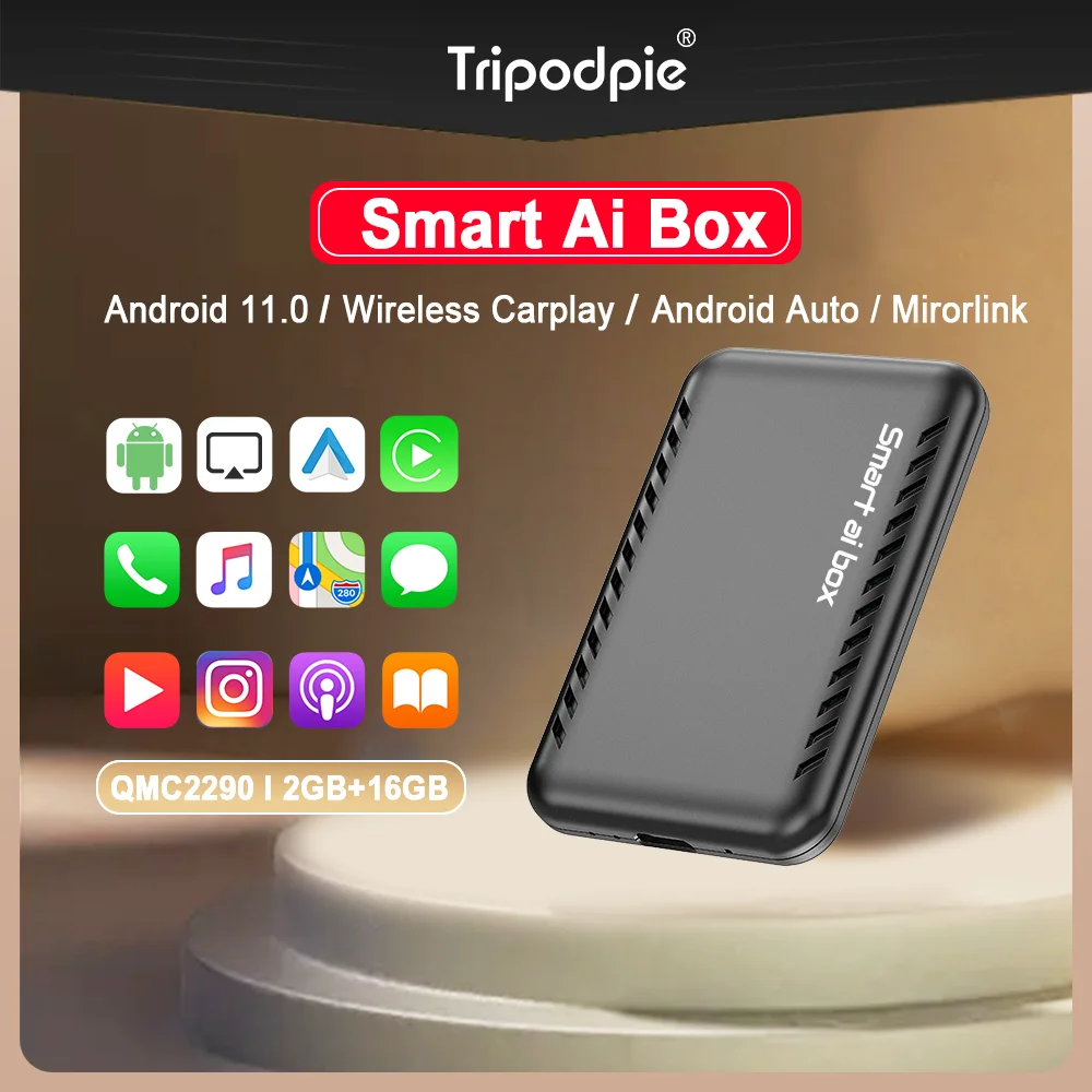 

Tripodpie Carplay TV Box Smart Ai Box беспроводной адаптер Carplay Android Авто QCM2290 для Benz Chery Volvo Hyundai Porsche Kia