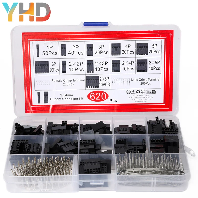 

Набор разъемов XH2.54, 620 шт., корпуса для перемычек Dupont и обжимные клеммы (папа/мама)