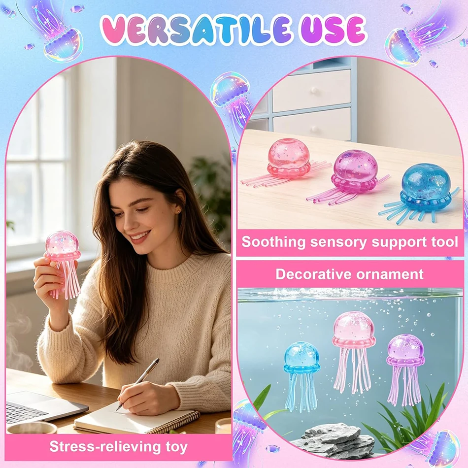 Glitter Jellyfish Octopus Soft Gel Squishy Squeeze Toy Stress Relief Anti Anxiety Sensory Fidget Office Desk Decor Party Gift