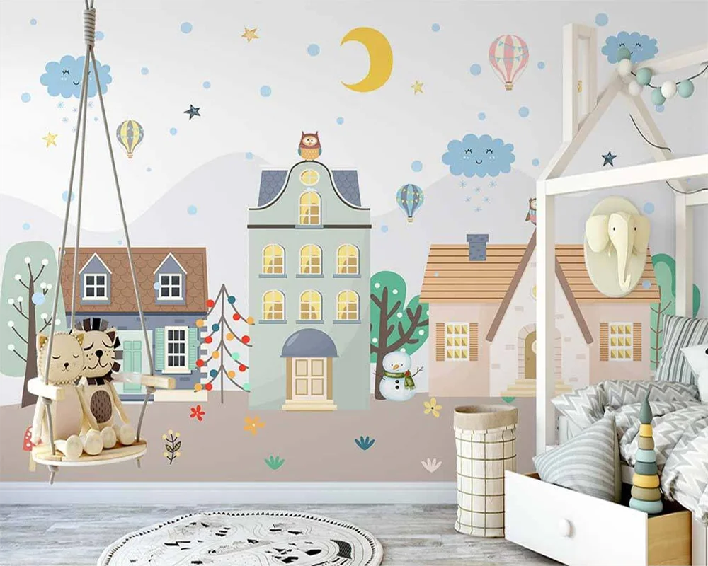 

beibehang papel de parede Custom new Nordic hand-painted fresh hot air balloon children's room background wallpaper