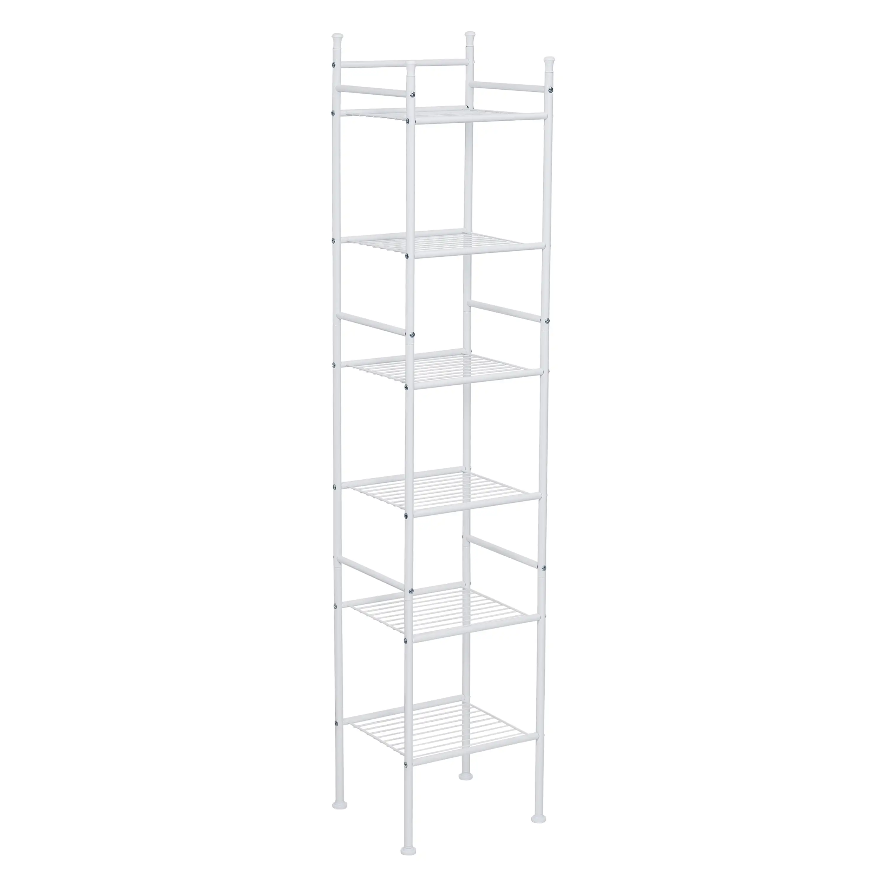 6-Shelf Steel Bathroom Storage Shelves, White, Holds up to 10 lb per Shelf