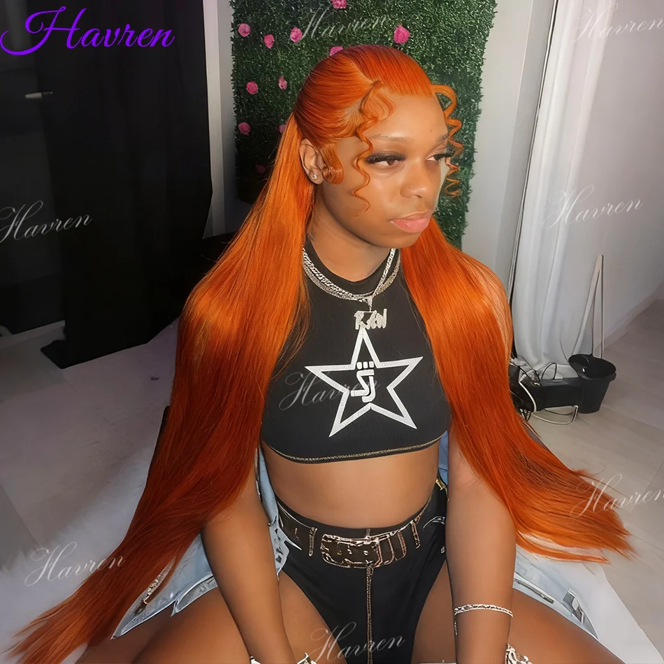 

Orange Ginger 13X4 Straight Lace Front Colored Wig Human Hair 13X6 Hd Lace Frontal Wig 100% PrePlucked Human Hair Wigs For Women