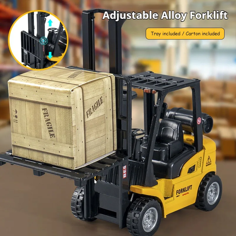 شاحنة لعبة الرافعة الشوكية المصنوعة من خليط معدني، مع منصة نقالة وبضائع، تعمل بالاحتكاك، نموذج سيارة البناء، لعبة تعليمية للأطفال الأولاد #2