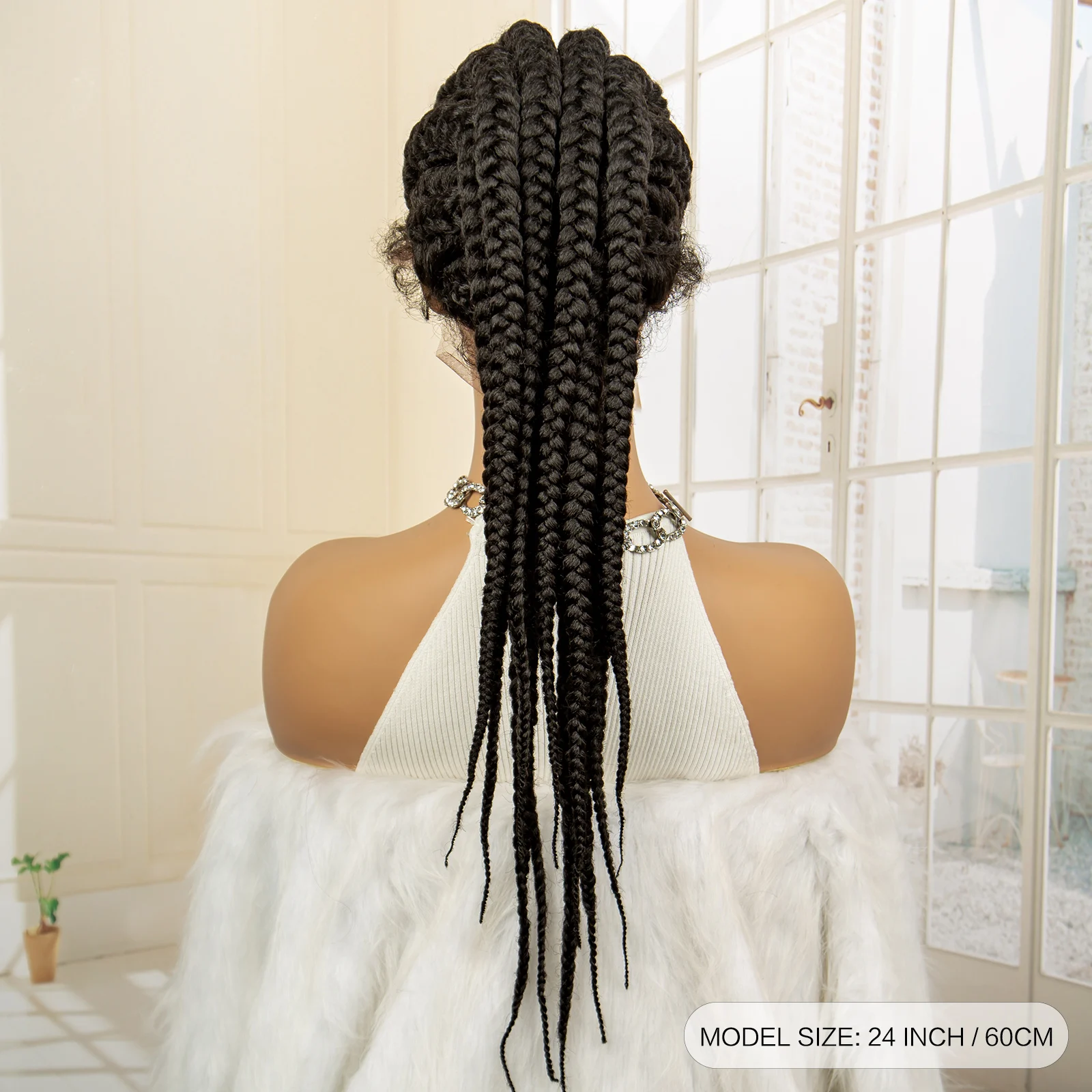 Synthetic Ponytail Braided Wigs Lace Frontal 24 Inches African Knotless Twist Braids Wig for Black Women with Baby Hair