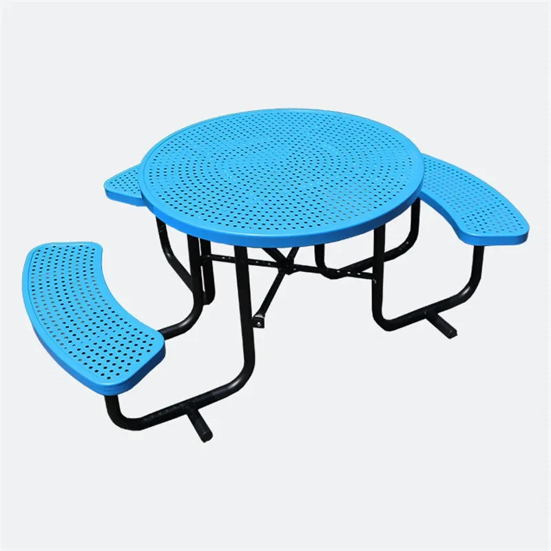 Round Heavy Duty Disability Immersed Steel Outdoor Picnic Table Park Shopping Mall Campus Outdoor Furniture Tables and Chairs