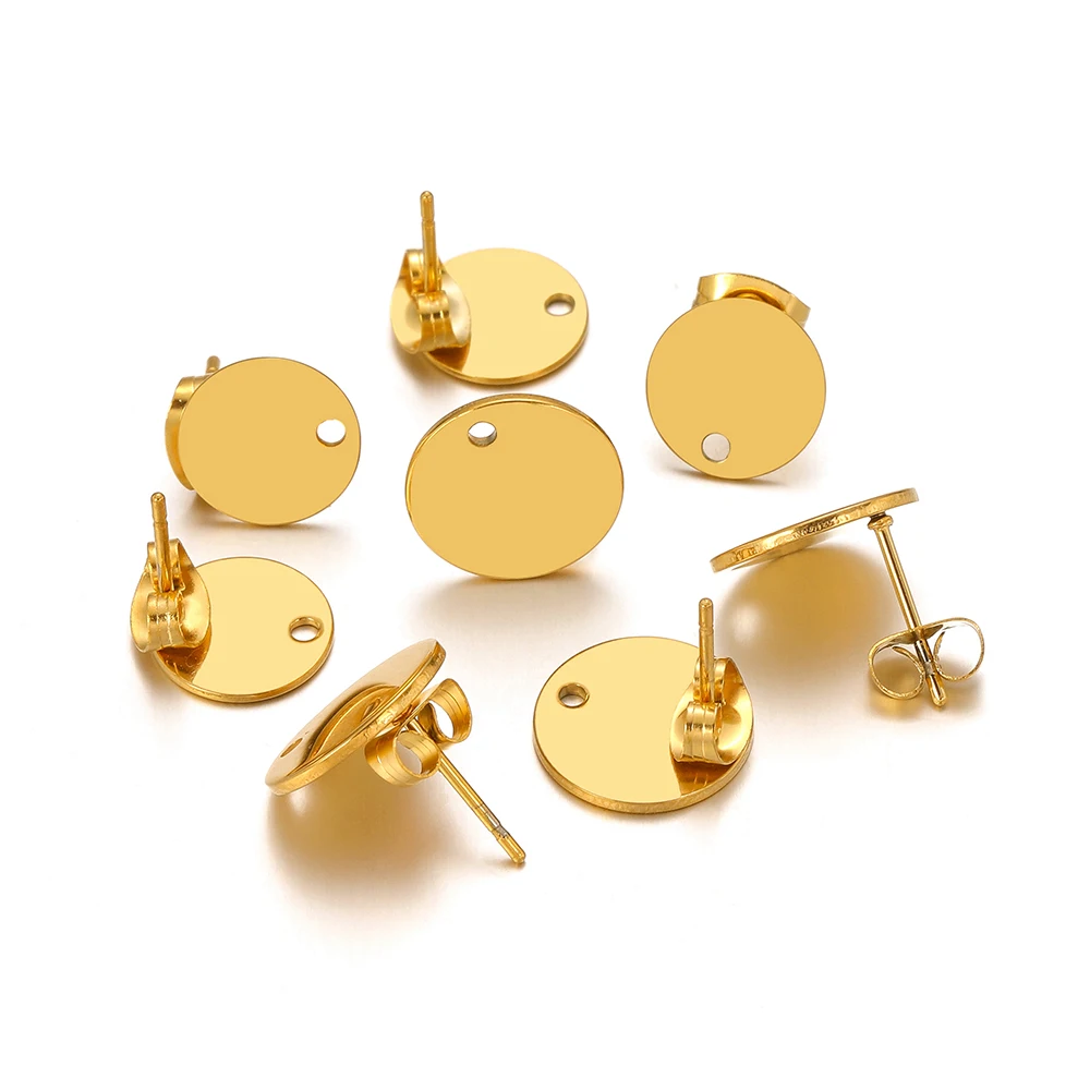 10pcs/lot Stainless Steel Gold Round Piece Ear Studs Earring for DIY Jewelry Exquisite Simple Earrings Accessories Making Crafts