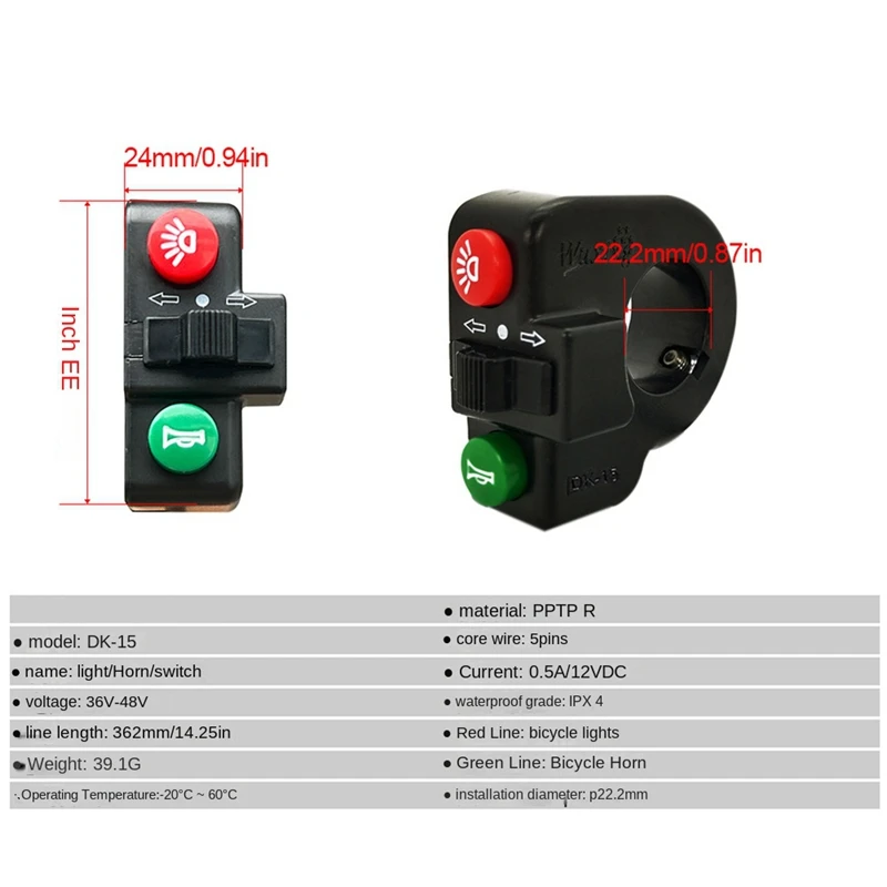 Headlight Kits Ebike DK336 Headlight Kits Replacement Parts For E-Bike Retrofit Horn Headlight Switch And With Ebike Tail Light