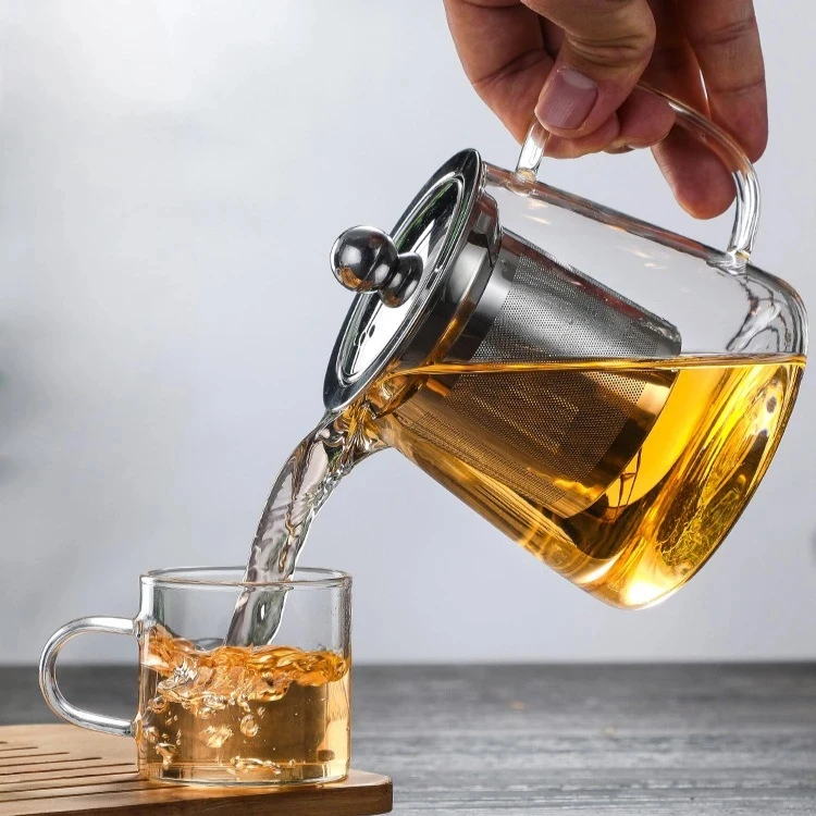 Practical Glass Teapot Stainless Steel Filter Durable Elegant Tea Maker Home Office Tea Set Accessory