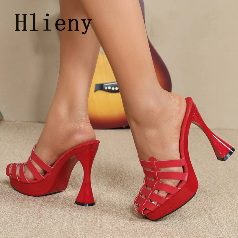 Hlieny Summer New Design Square Toe Women's Slippers Fashion Platform High Heels Elegant Banquet Female Sandals Shoes