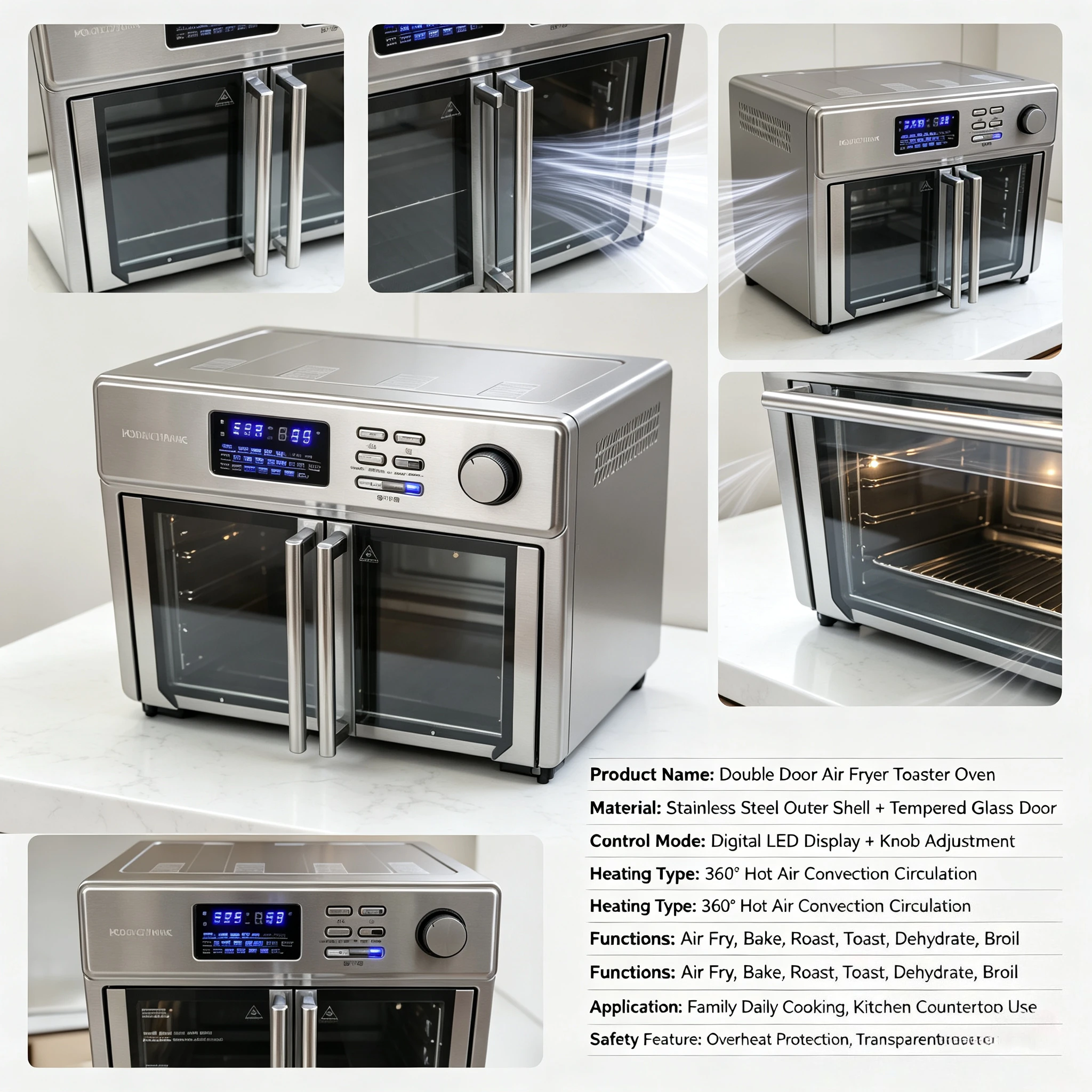 110V US Standard Plug Large Capacity Cyclone Air Fryer Oven Household Electric Convection Oven