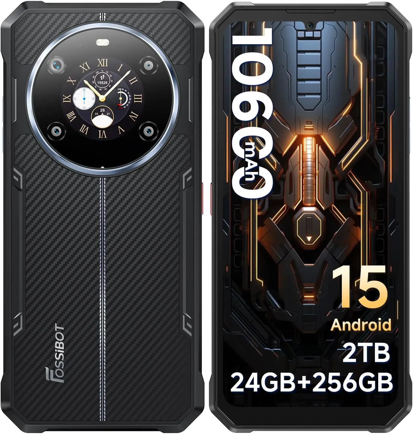 FOSSIBOT F109S 4G هاتف خارجي متين غير مقفول: 24 جيجابايت رام + 256 جيجابايت، 6.745 بوصة HD+/1.32 بوصة IPS، 10600 مللي أمبير، Android 15، كاميرا 50 ميجابكسل، IP68/IP69 #1