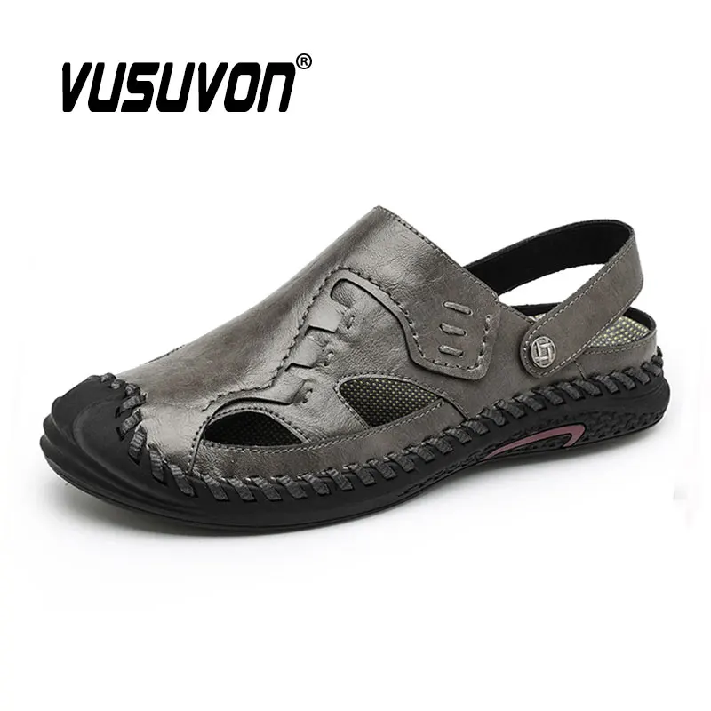 2023 Genuine Leather Men Shoes Summer New Large Size Sandals Fashion Boys Black Beach Water Slippers Big 38-46