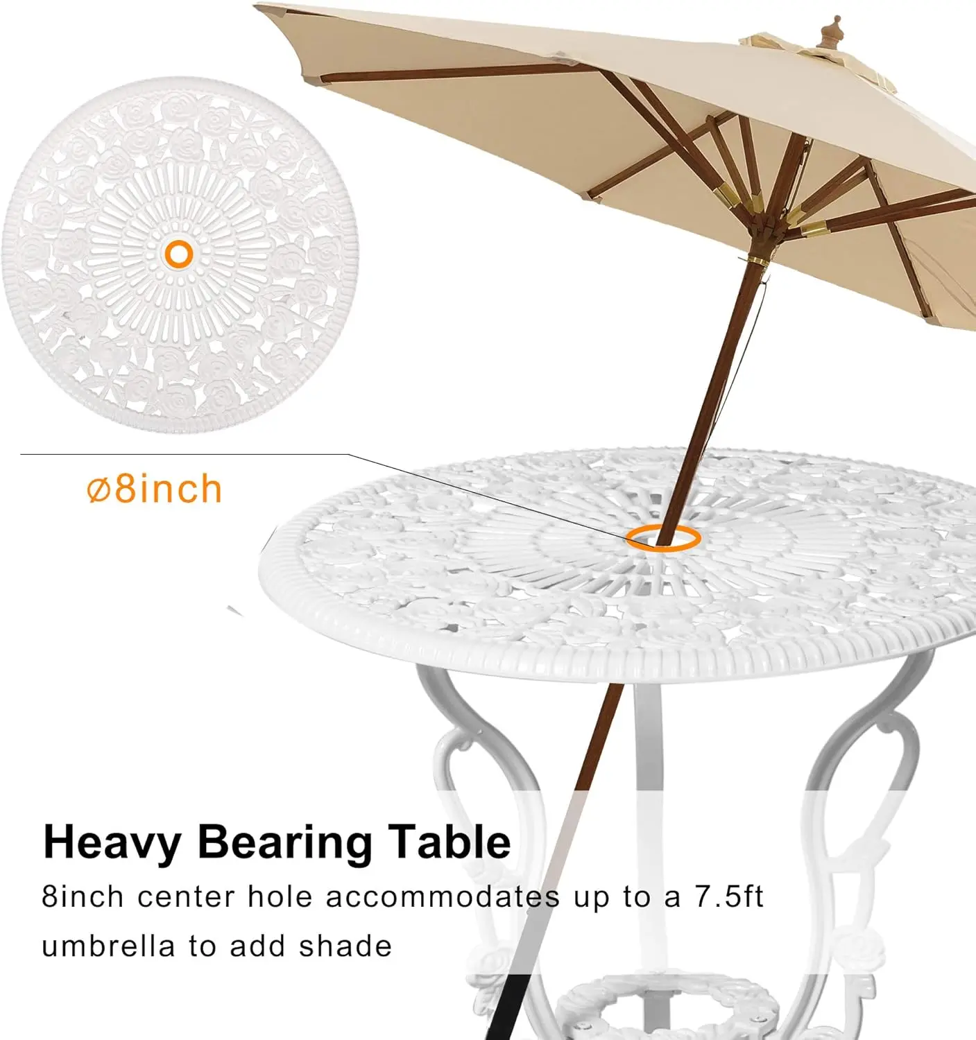 Outdoor 3 Piece Patio Set with Rose Pattern Cast Aluminum, Durable and Rust-Resistant, Rose White, for Garden and Balcony