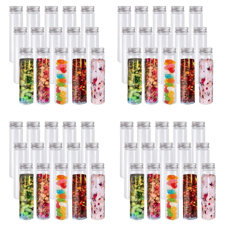 60Pcs 110Ml Plastic Test Tube,Clear Flat Test Tubes,Plastic Test Tubes With Screw Caps For Candy,Beans,Party Decor