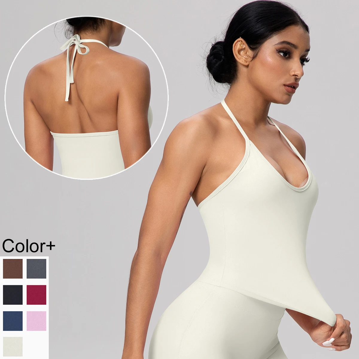 

Solid Color Sexy Backless Neck Yoga Vest for Woman Breathable Shock-absorbing Running Yoga Tank Top Gym Sport Yoga Bra Chest Pad