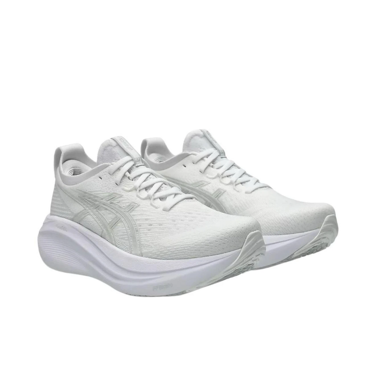 حذاء Asics Gel-Nimbus 27 للتحكم في الهواء الطلق وتجريد الصدمات ومقاوم للانزلاق ومقاوم للاهتراء وجزء علوي منخفض للجري باللون الأبيض