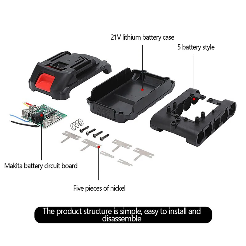 1 Set 21V DC Lithium Battery Shell Lithium-ion Battery Charging Protection Board 5 Batteries Housing Bracket