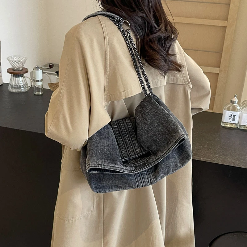 New in Trending Crossbody Bags For Women 2024 Denim Handbags Luxury Designer Bags Purse Foldable Shoulder Bag Female Bag Big Sac