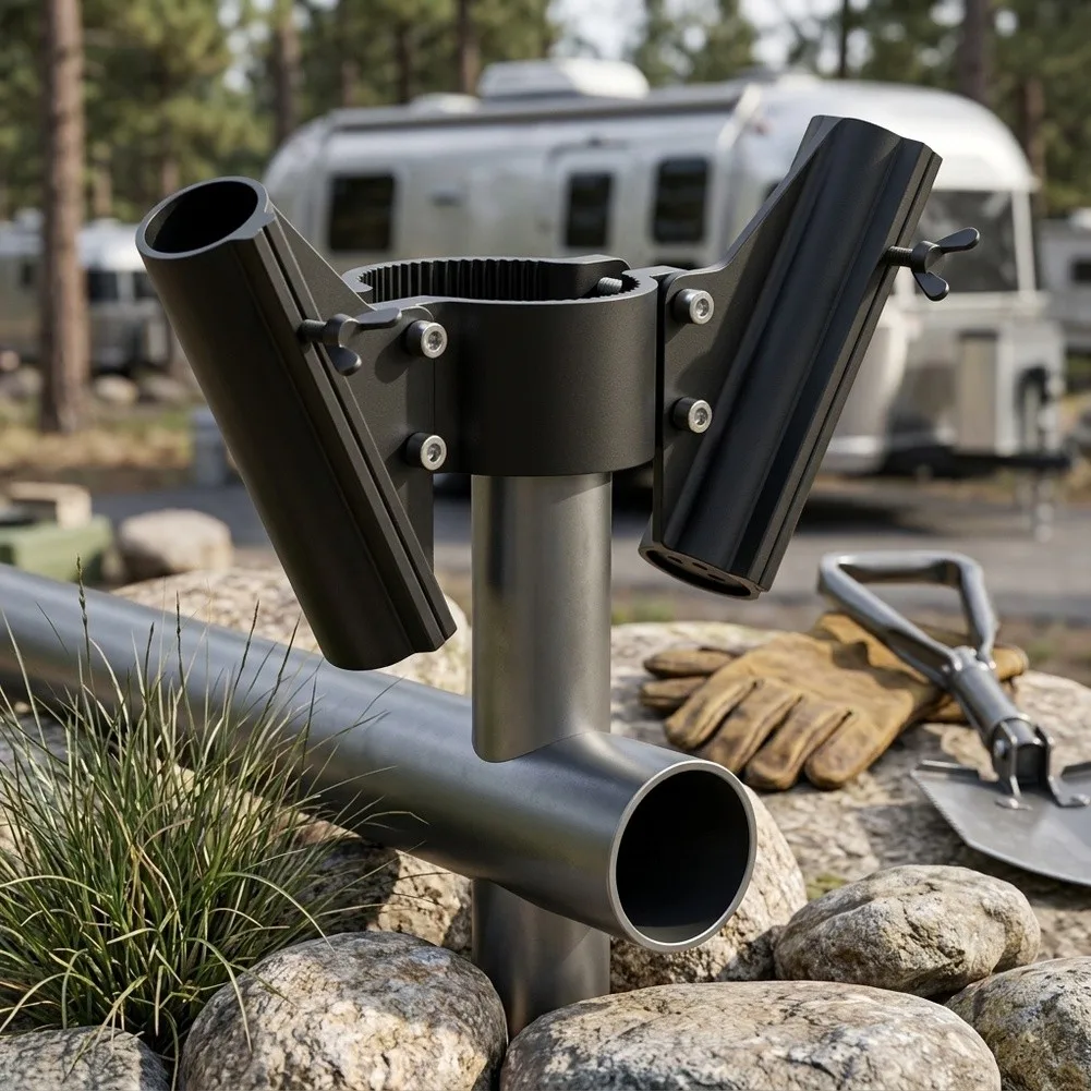 1 Set Dual Flag Pole Mount Aluminum Holder For 1 Inch Poles 2-2.25 Inch Jack Tubes RV Car Truck Camping Accessories