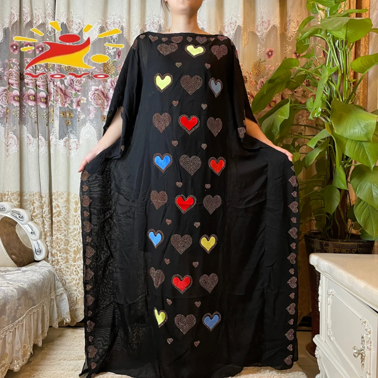 

Dubai Abaya Arabic Dress Muslim Dress For Women Stick Diamond Free Size Sequin Dress For African Lady HB083