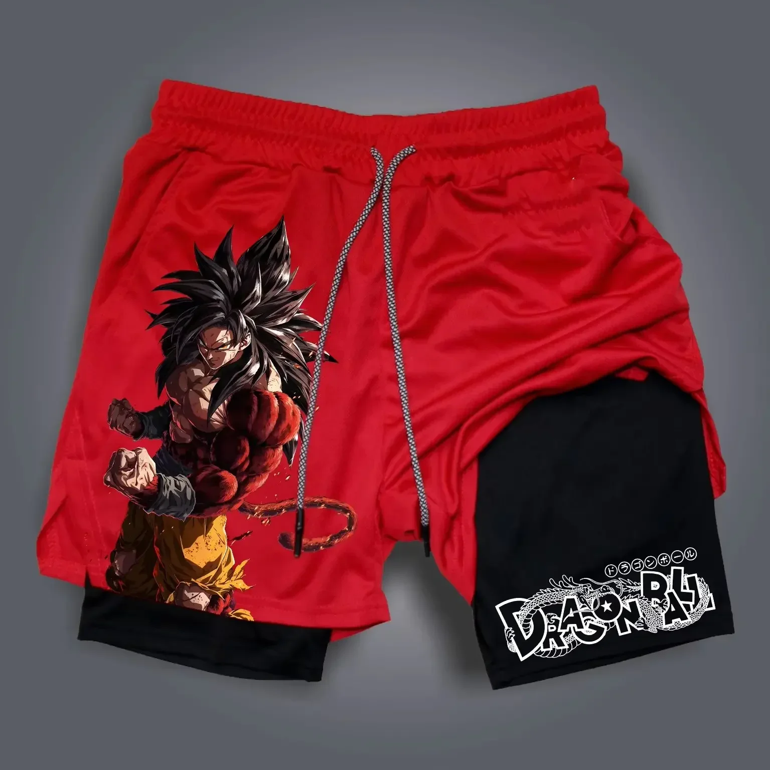 2026 Dragon Ball Anime Men's Shorts Double Layer 2-in-1 Shorts Graphic Print Streetwear Summer Autumn Fitness Sports Pants