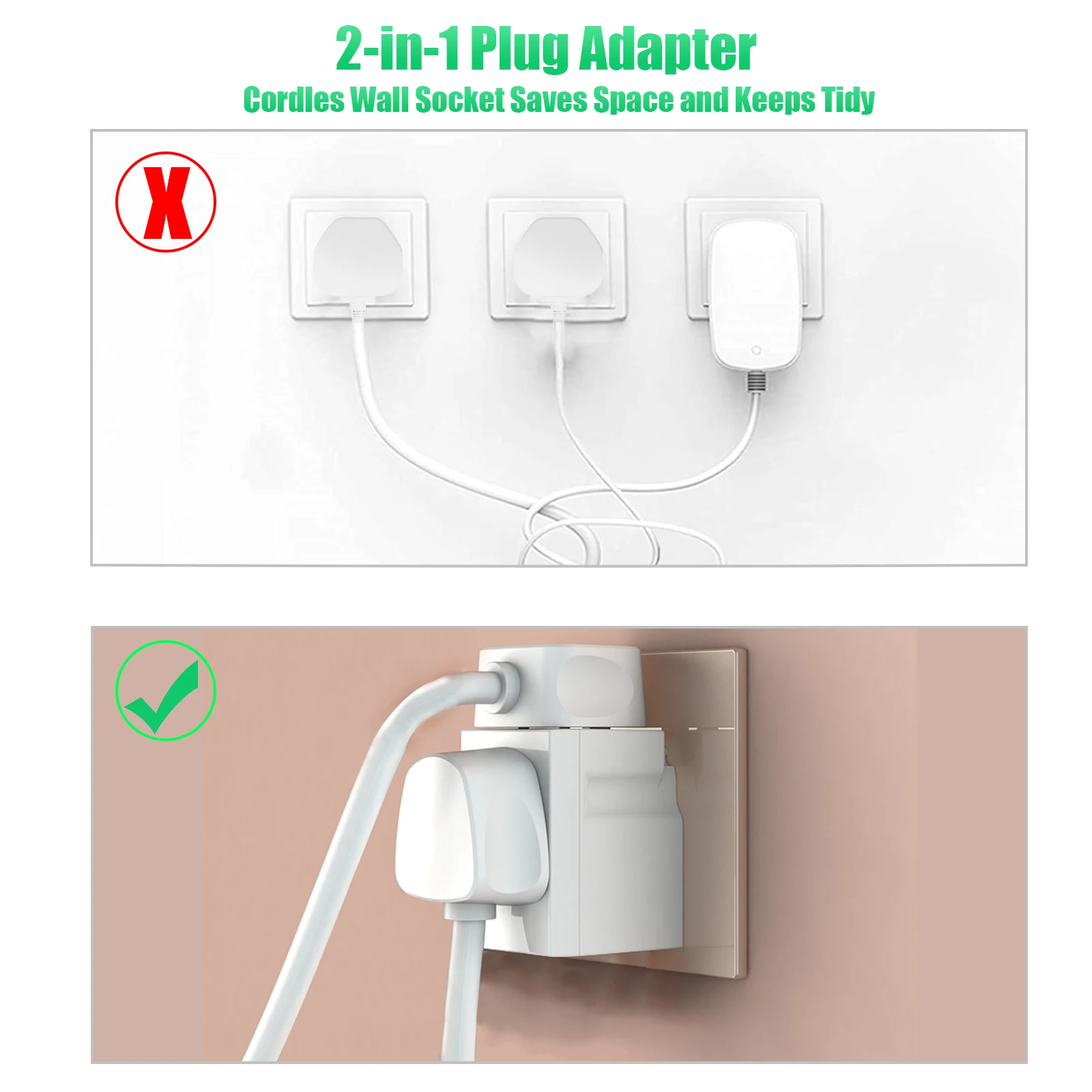 3PCS 3 Pin UK Socket Double Plug Adaptor, UK Wall Extension Socket Multi Plug with 2 AC Outlet Power Adapter 250V 13A for Home
