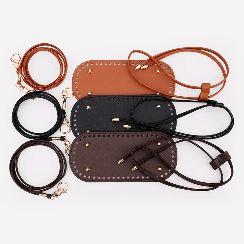 

3 шт., дно сумки ручной работы с плечевым ремнем, основание сумки-ведра из искусственной кожи с отверстиями, тканая крючком сумка своими руками, аксессуары