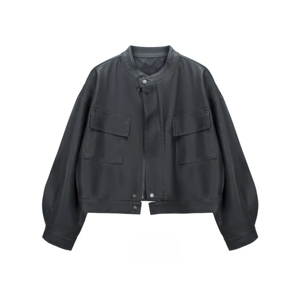 

Elegant Women Short Jacket Faux Leather Clothes Female Overcoat Leather Jacket Ladies Outerwear Luxury New Coats and Jackets