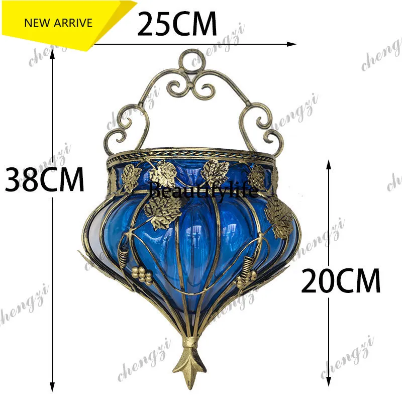 MM182 American retro wrought iron wall decoration, wall hanging, artificially blown glass vase wall decoration