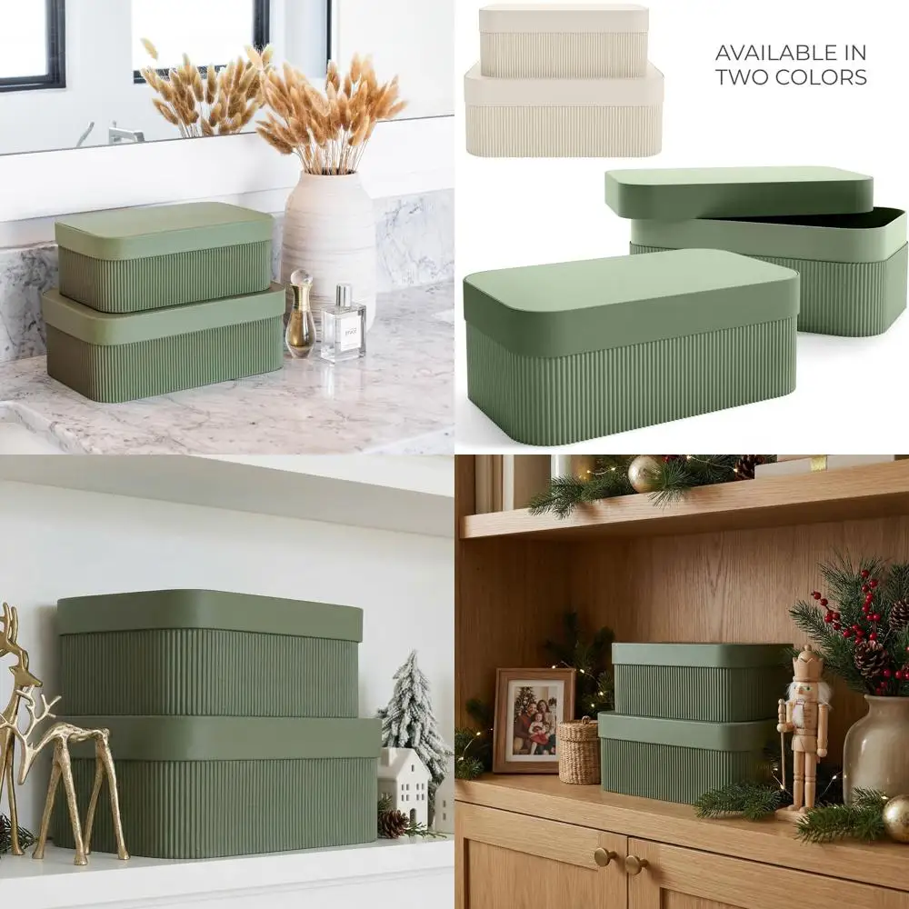 

Elegant Fluted Cardboard Storage Boxes Set of 2 for Home, Documents, and Keepsakes