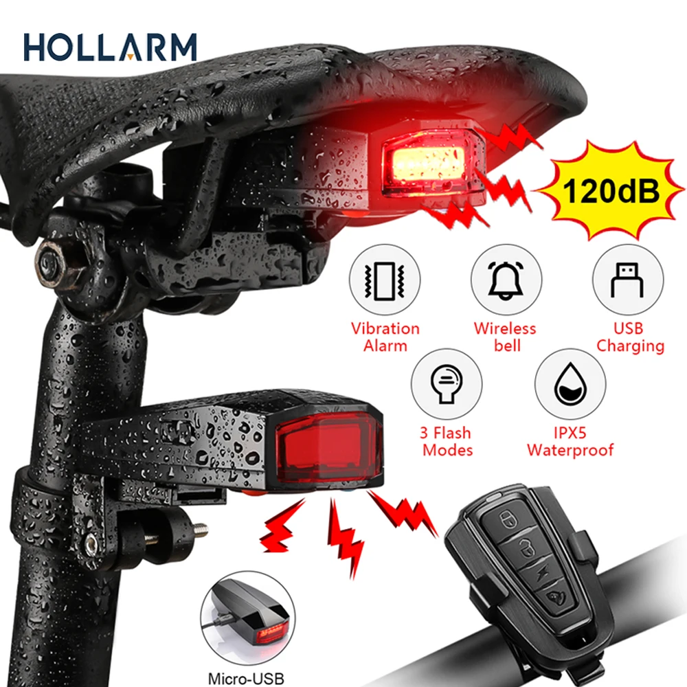 Hollarm Fietslicht Anti Diefstal Alarm Draadloze Waterdichte Auto Brake Sensing Afstandsbediening Usb Fiets Achterlicht Hoorn Lamp Alarm