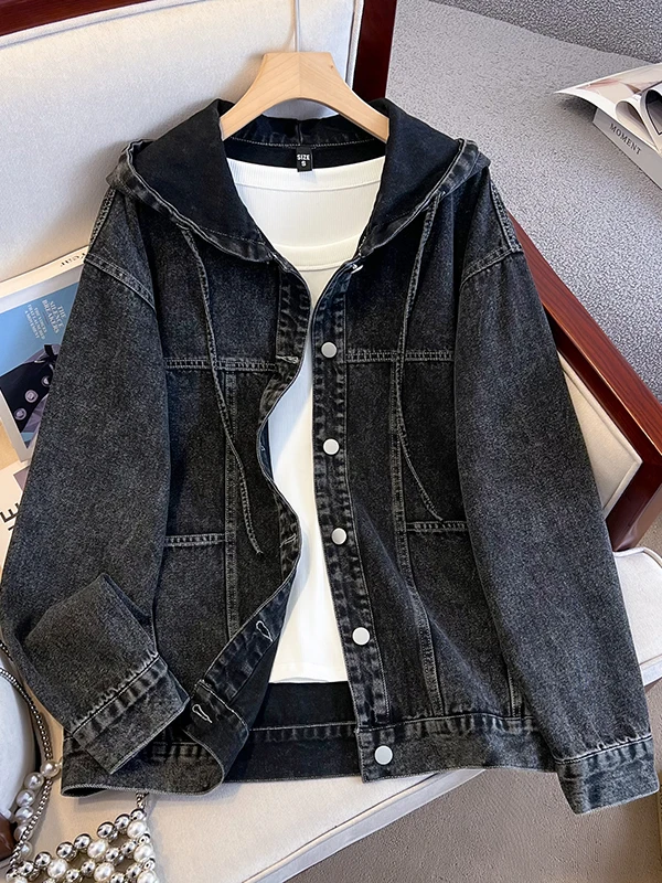 

Loose Fit Hooded Denim Jaet Women's Spring 2026 New Sle Casual Korean Version Large Size Coat High Waist ket Detail