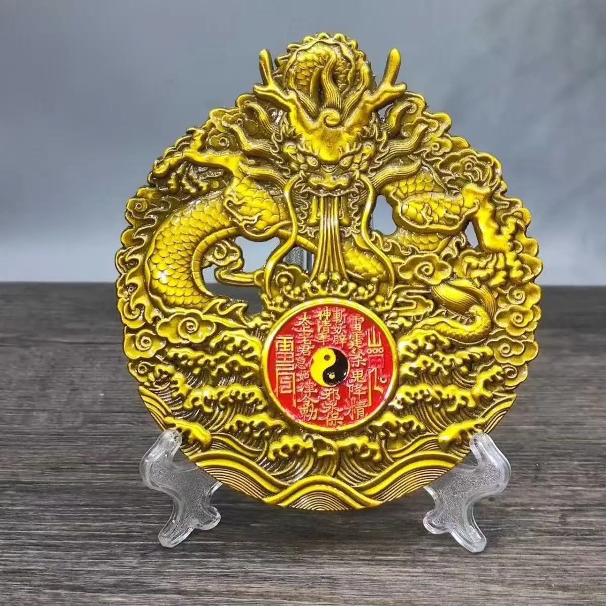 Rare copper dragon statue Yin Yang Tai Chi Bagua infinite power evil-repelling statue, Free shipping