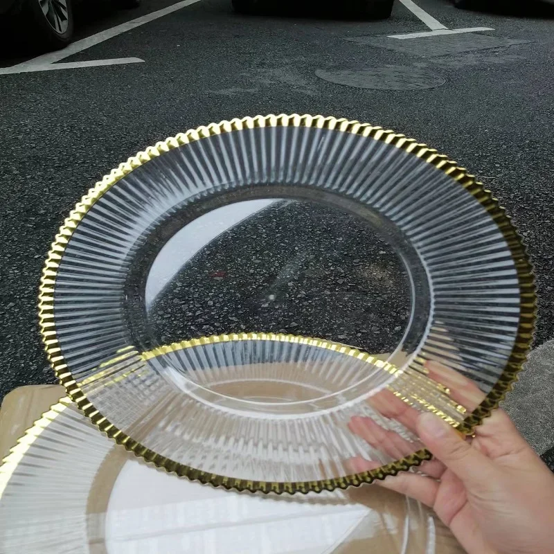 

Clear Plastic Charger Trays with Gold Rimmed Stripe, Acrylic Decorative Serving Trays, 250