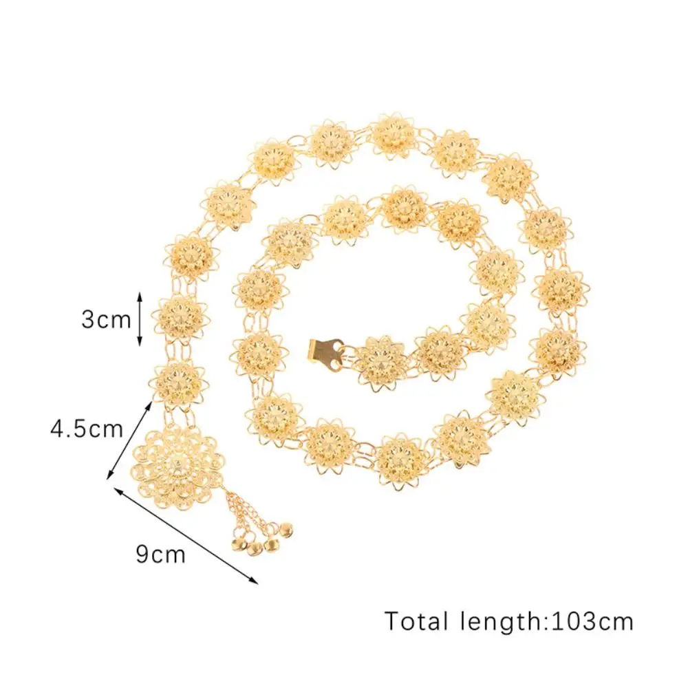 التقليدية المعادن العرقية نمط حزام الفضة جرس زهرة معدنية الخصر سلسلة المعصم مجوهرات شرابة الذهب حزام الطرف الديكور