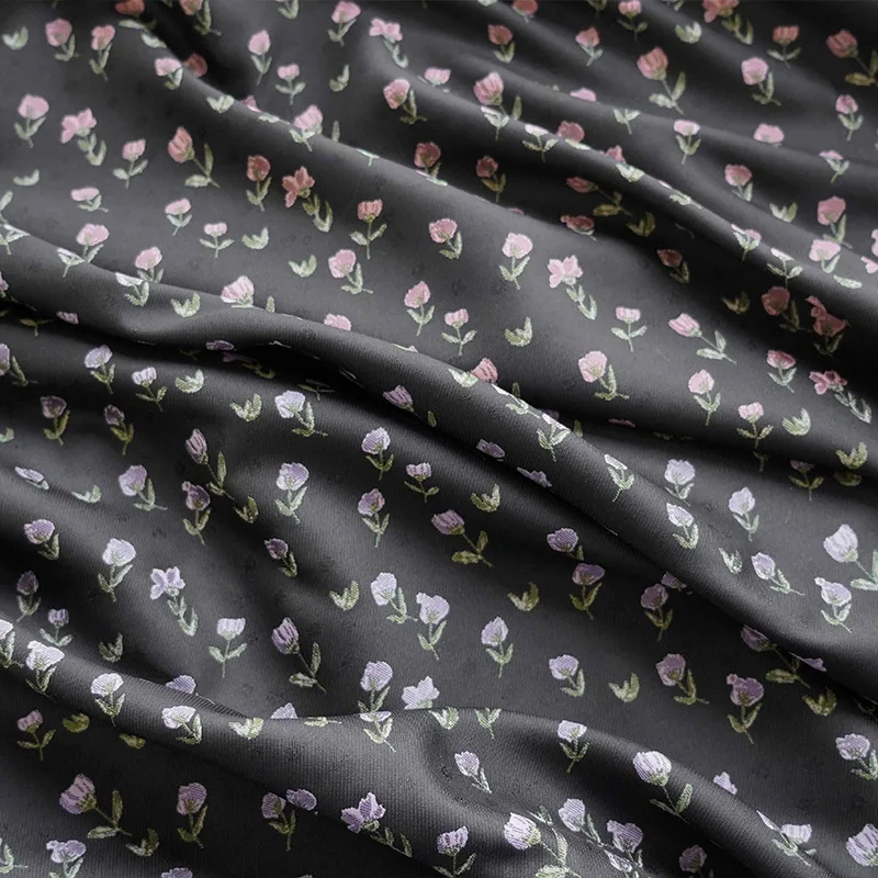 

Жаккардовая ткань с цветочным принтом, черная роза, материал платья, чистый стиль, весна-осень, V-образный вырез, рюшами по подолу, эстетичная шикарная женская одежда