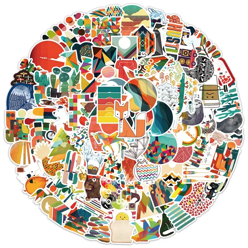 100 szt. Kreskówkowe Naklejki Pamięciowe z Blokami Kolorów, Kreatywne Graffiti Dekoracyjne