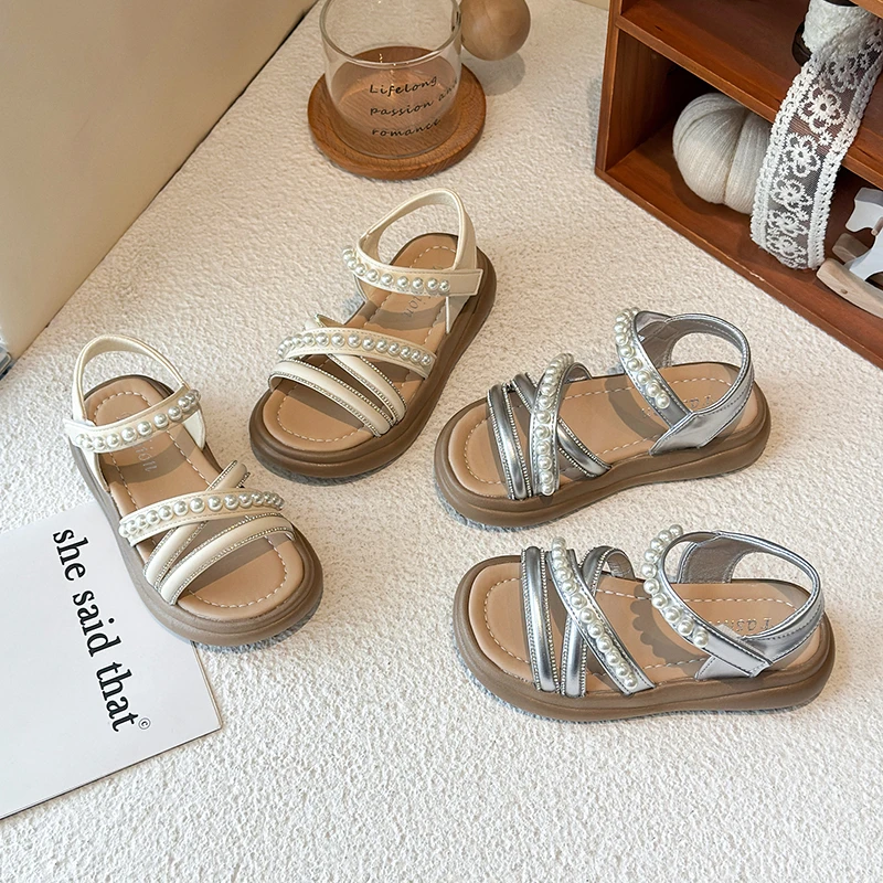 

Summer Girls Platform Roman Sandals Rhinestone Beading Kids Causal Sandals for School Princess Non-slip Children Beach Sandals