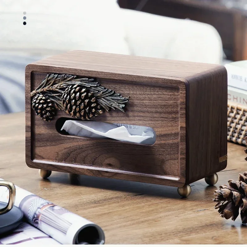 

Walnut Tissue Box with Brass Legs Luxury Nordic Style Solid Wood Decorative Napkin Holder Bathroom Accessory